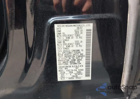 2008 Nissan Pathfinder Se из США, поврежденный, VIN 5N1AR18B58C626249